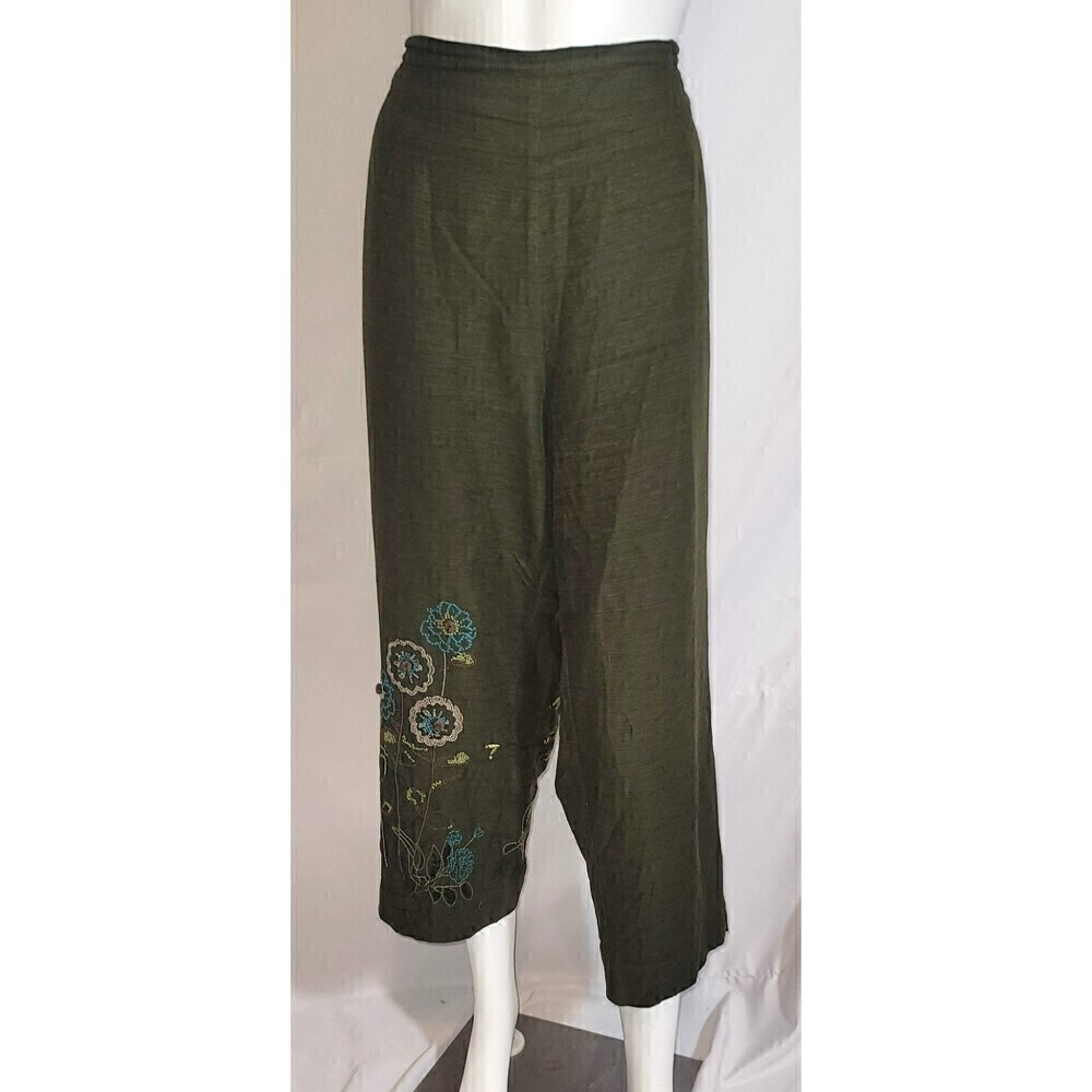 Silkland 100% Silk Floral Embroidered Capris - Size 18W